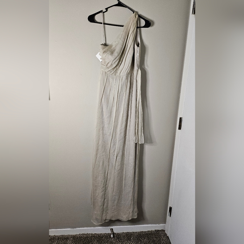 Amsale Crinkle Chiffon One Shoulder Maxi Dress NWT